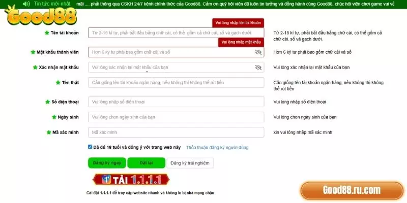Điều kiện cần thiết để đăng ký Good88 thành công
